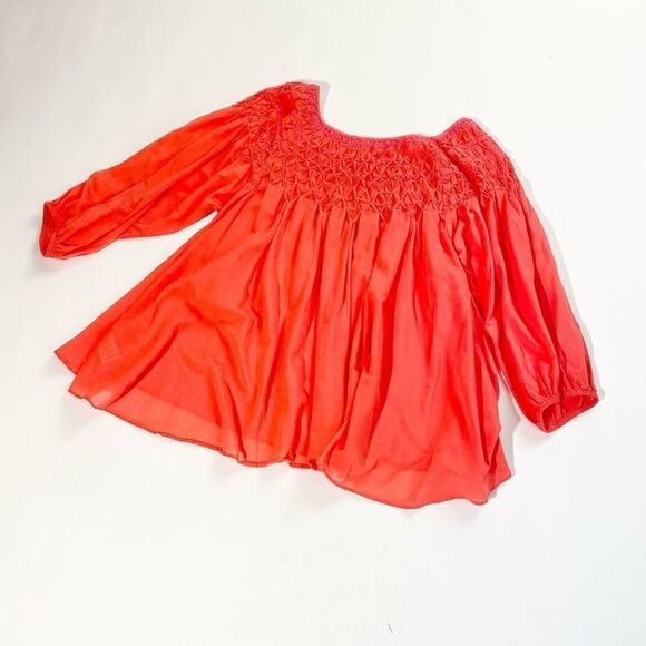 Free People orange smocked boho blouse - Picture 8 of 15